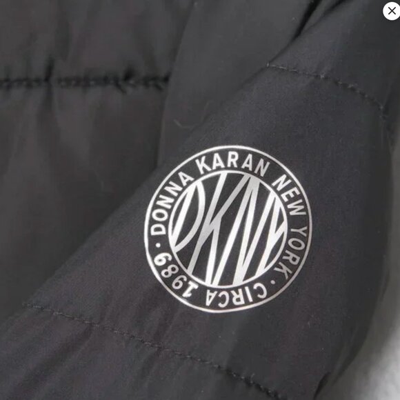 DKNY Asymmetrical Puffer Jacket Packable Winter Coat Hooded Black Pillow Collar - Picture 13 of 16